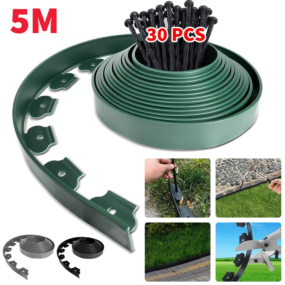 16.4ft Flexible Plastic Lawn Edging with Ground Anchors Garden Grass Lawn Edge Border Fence Path Outdoor Garden Decor