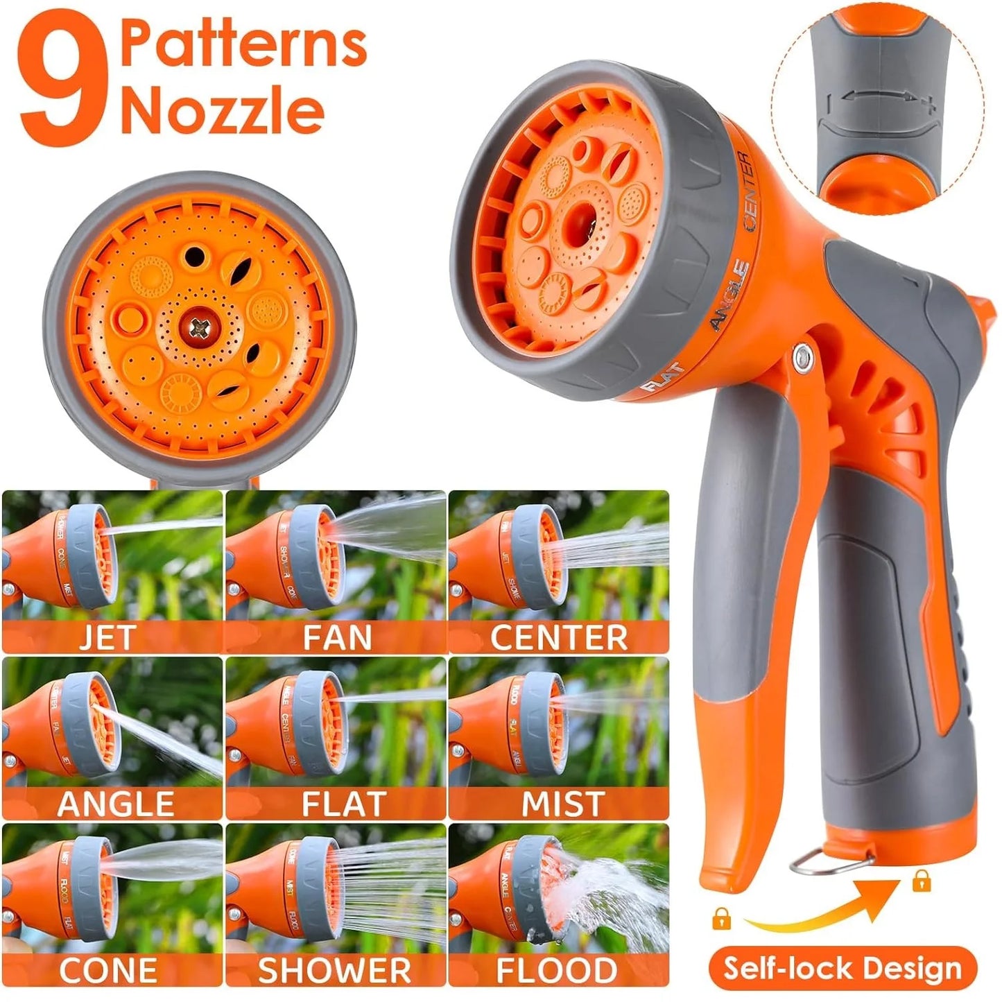 Retractable Garden Hose Reel 20/30M+2M UV Resistant Heavy Duty Automatic Hose Reel Wall Mount 1/2,3/4in Fitting 9 Pattern Nozzle