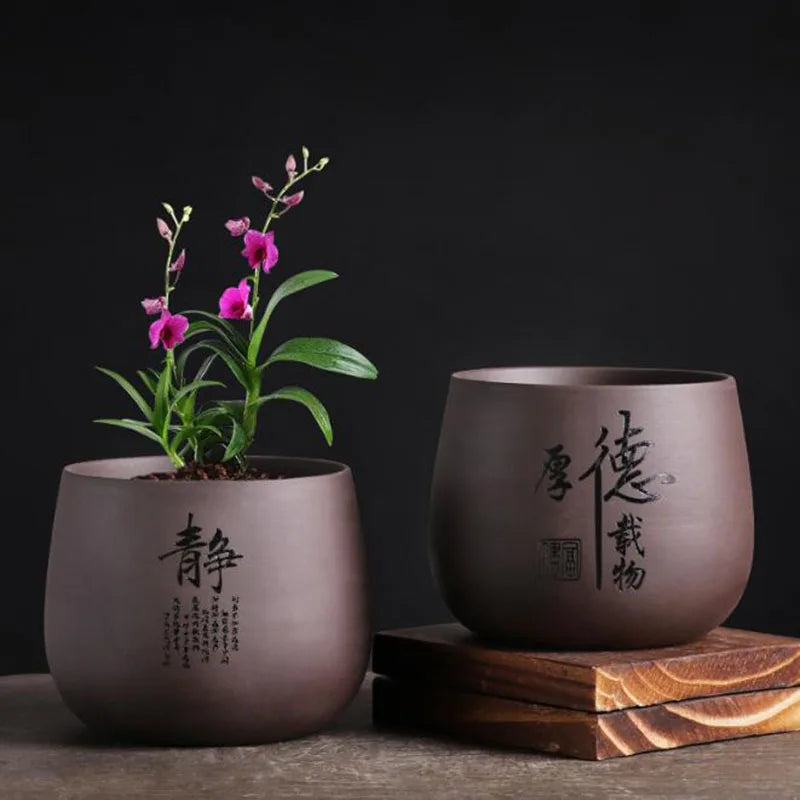 Chinese Style Purple Clay Flower Pot Orchid Plant Container Bonsai Vase Plant Pot with A Hole Home Garden Decor