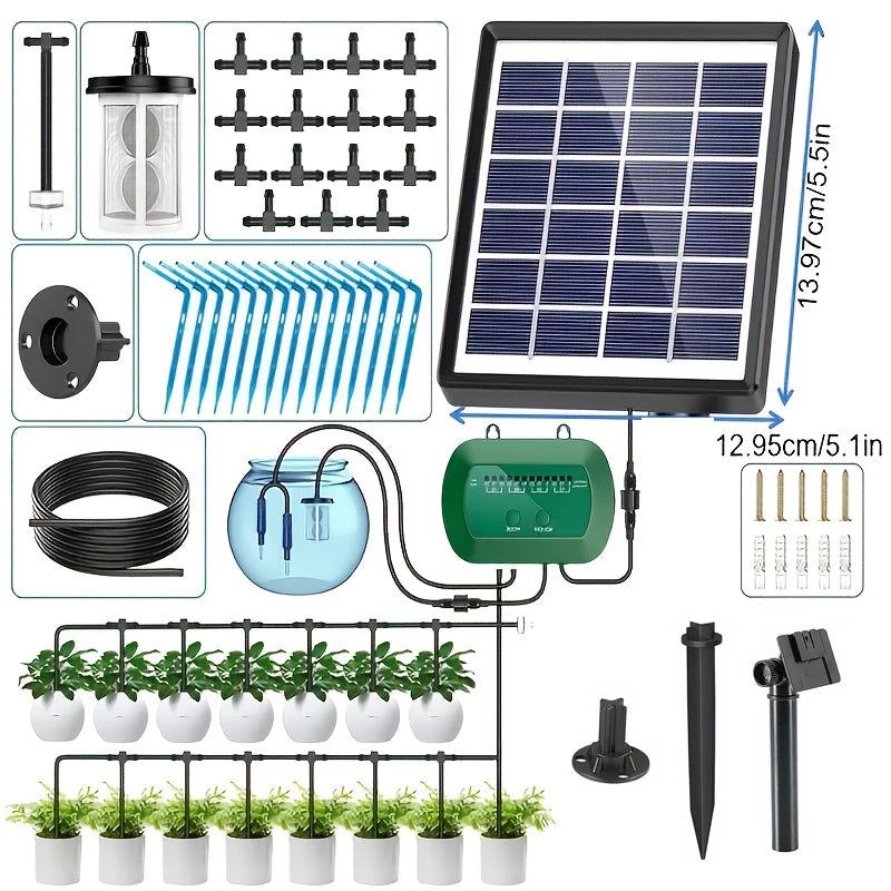 2W/6V Solar Automatic Drip Irrigation Kit With Built-in 1800MAH Battery, For DIY Watering Device For Potted Plants Garden Decora