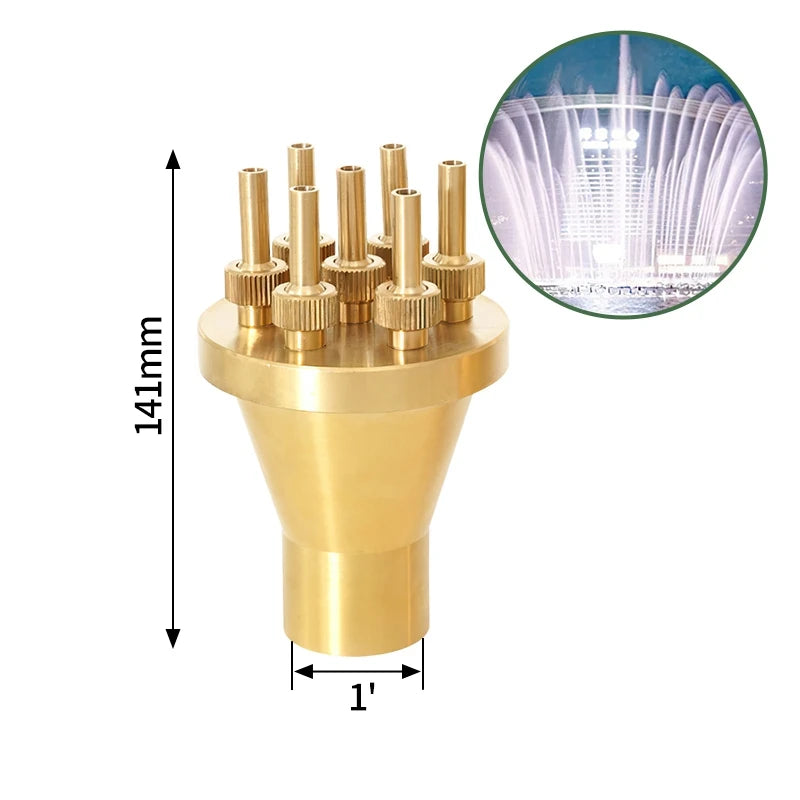 1/2" 3/4" 1" Brass Swimming Pool Decorative Fountain Nozzles Head for Outdoor Music Water Fountain Waterfall Garden Decoration