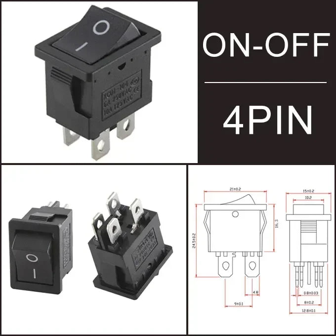 10/30/100Pcs KCD1 Snap-in Boat Rocker Switch Toggle Power SPST ON-OFF 2/3/4 Pin AC 250V 6A 125V 10A 2Pin Position Snap Switch