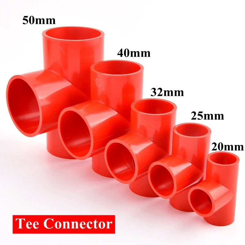 20mm~50mm Red PVC Pipe Fitting Connectors Garden Irrigation 90° Elbow Direct Tee Joint Aquarium Pipeline Water Delivery Joint