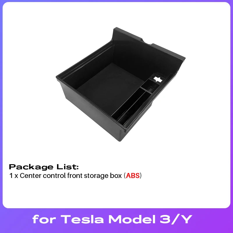 For Tesla Model Y 2020-2024 Hidden Storage Box Car Center Console Armrest Front and Rear Flocking Layer Container Slide