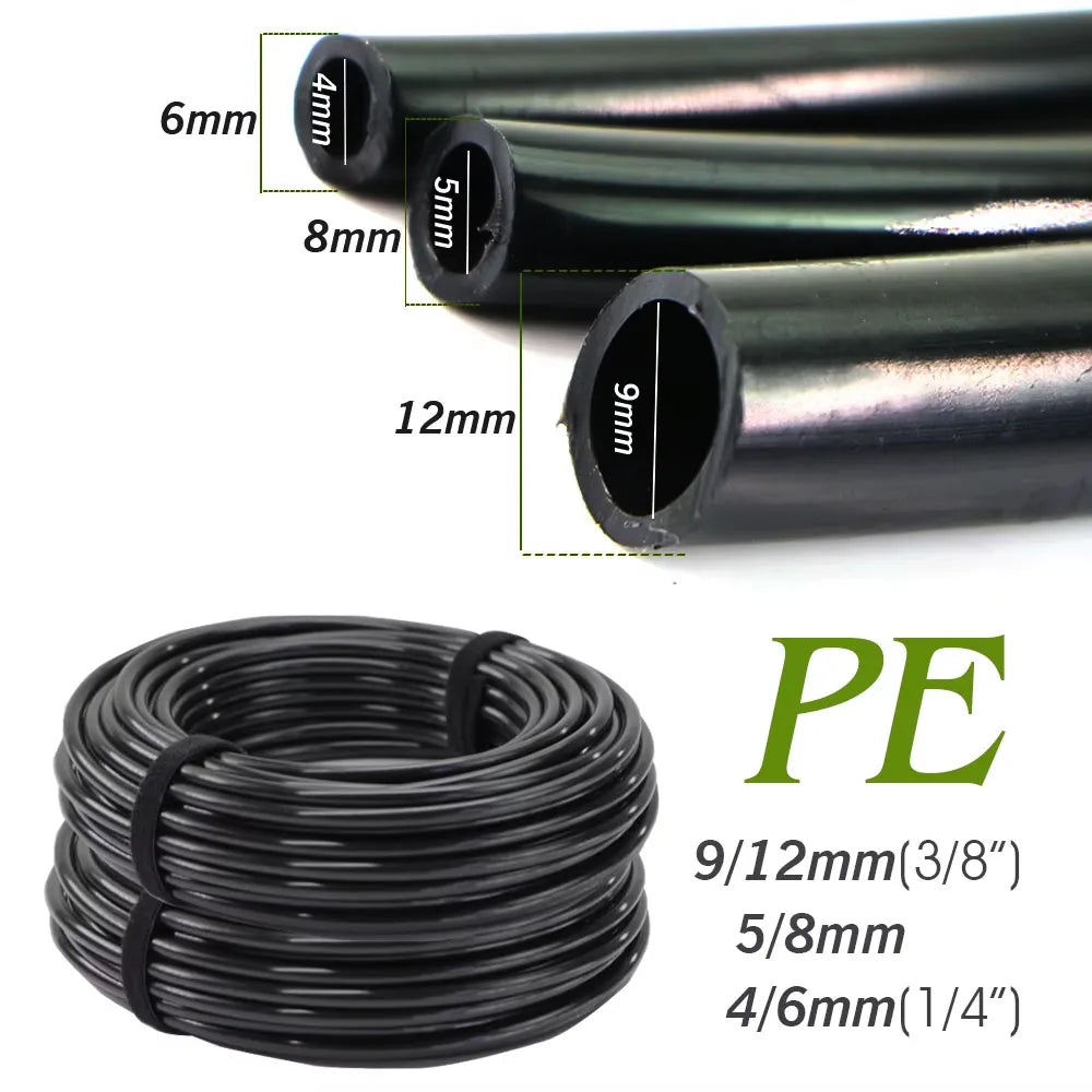 10-50m OD-6/8/12mm Garden Black PE Hose Pressure-Proof Watering Pipe 1/4" 3/8" Lawn Orchard Agriculture Irrigation Tube System