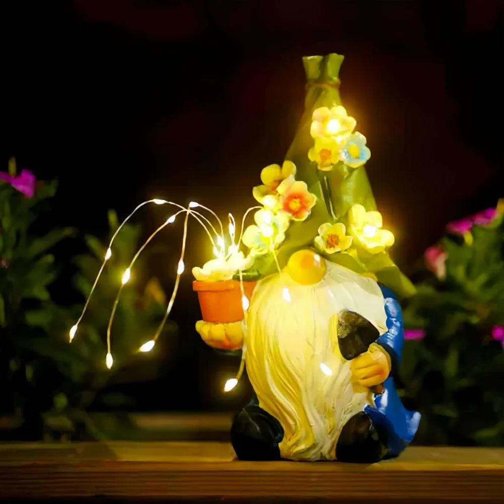 Gnome Garden Decor Statue Solar Gnomes Decorations for Yard with String Light Outdoor Decorations for Patio Mom Gift