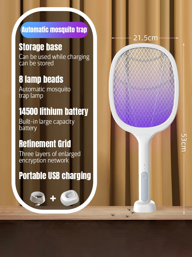USB Electric Shock Mosquito Lamp Portable Handheld USB Charging Fly Swatter Electric Shock Triple-layer Mesh Lamp Home Tools