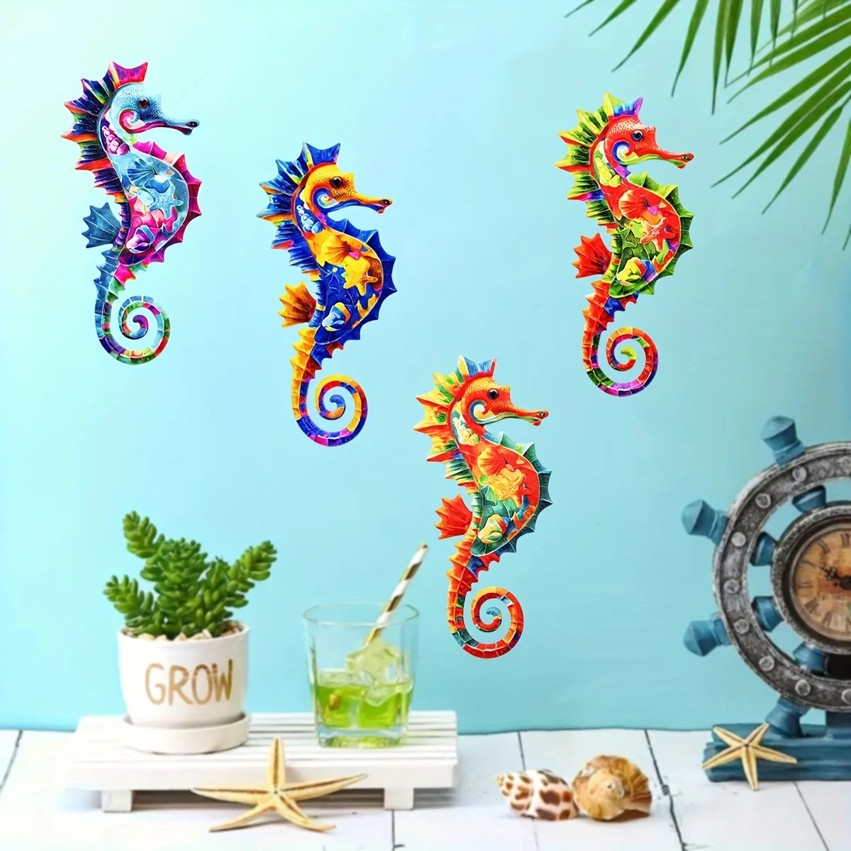 Eye-catching Metal Ocean Seahorse Wall Decor Hanging Wall Outdoor Garden Sculpture Statue Home Yard Pool Bathroom Living Room