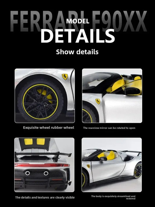 1:24 SF90XX SF90 Alloy Sports Car Model Diecasts Metal Racing Vehicles Car Model Sound Light Simulation Collection Kids Toy Gift