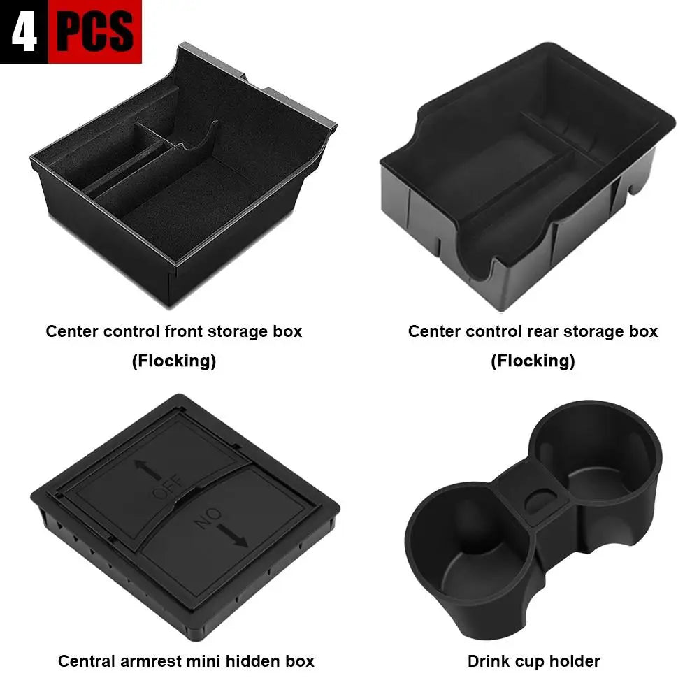 YZ For Tesla Model 3 Medel Y Storage Box Center Armrest Hidden Box Cup Holder Organizer 2023 2022 Car Accessories