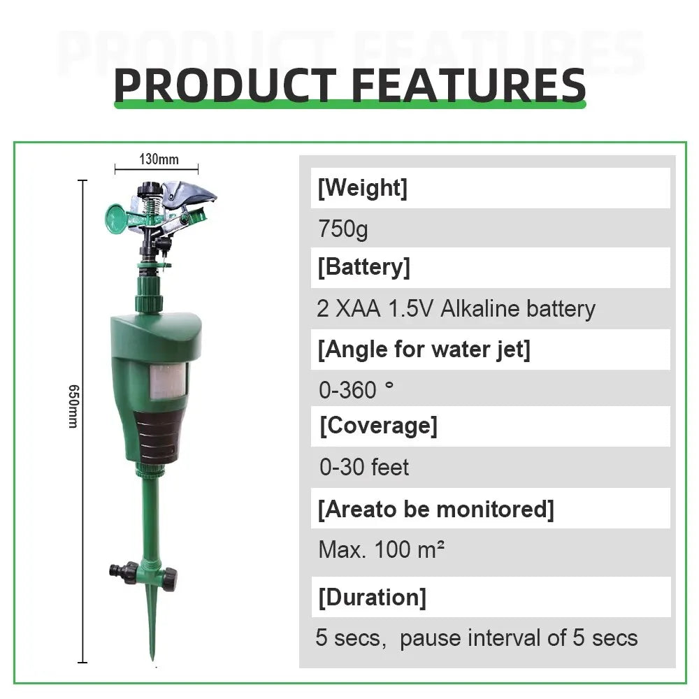 Motion Sprinkler Animal Deterrent Garden Pest Control Jet Spray Birds Repellent Driving Small Animals Repellent Used