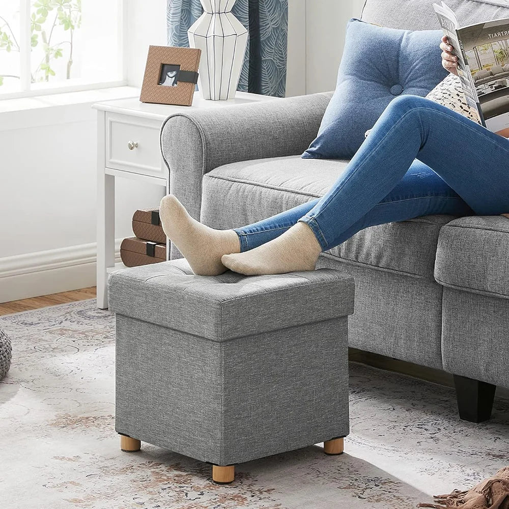 Seat stool Foldable Storage Stool footrest stool Folding Chest Storage Cube Upholstered Seat Removable Lid Home Decor