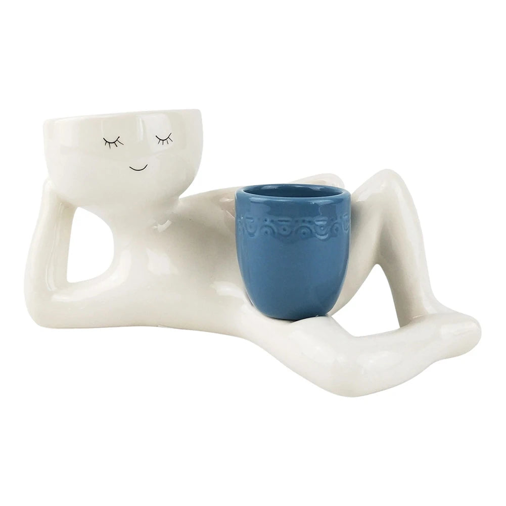 Relaxing Person Holding Pot Planter with Drainage Hole Funny Succulent Pot Resin Desktop Body Flower Pot Home Office Decor