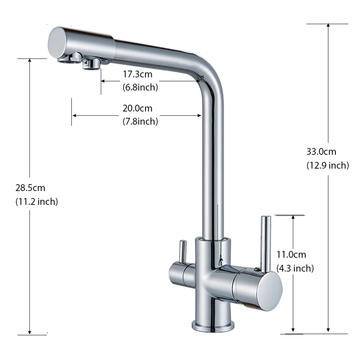 Pure Water Kitchen Faucet Chrome Stainless Steel Dual handle Hot Cold Water Mixer Tap Filtered Deck Mounted Torneira Crane Tap
