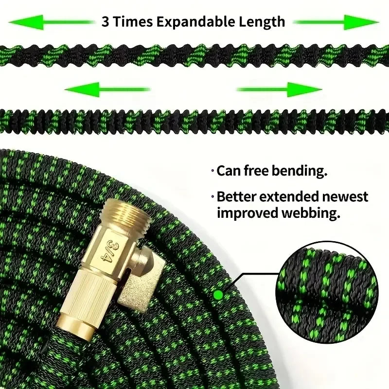 Expandable Garden Hose with Brass Joint US3/4 TPE Inner Pipe 3x Expansion Irrigation Water Pipe for Home Outdoor