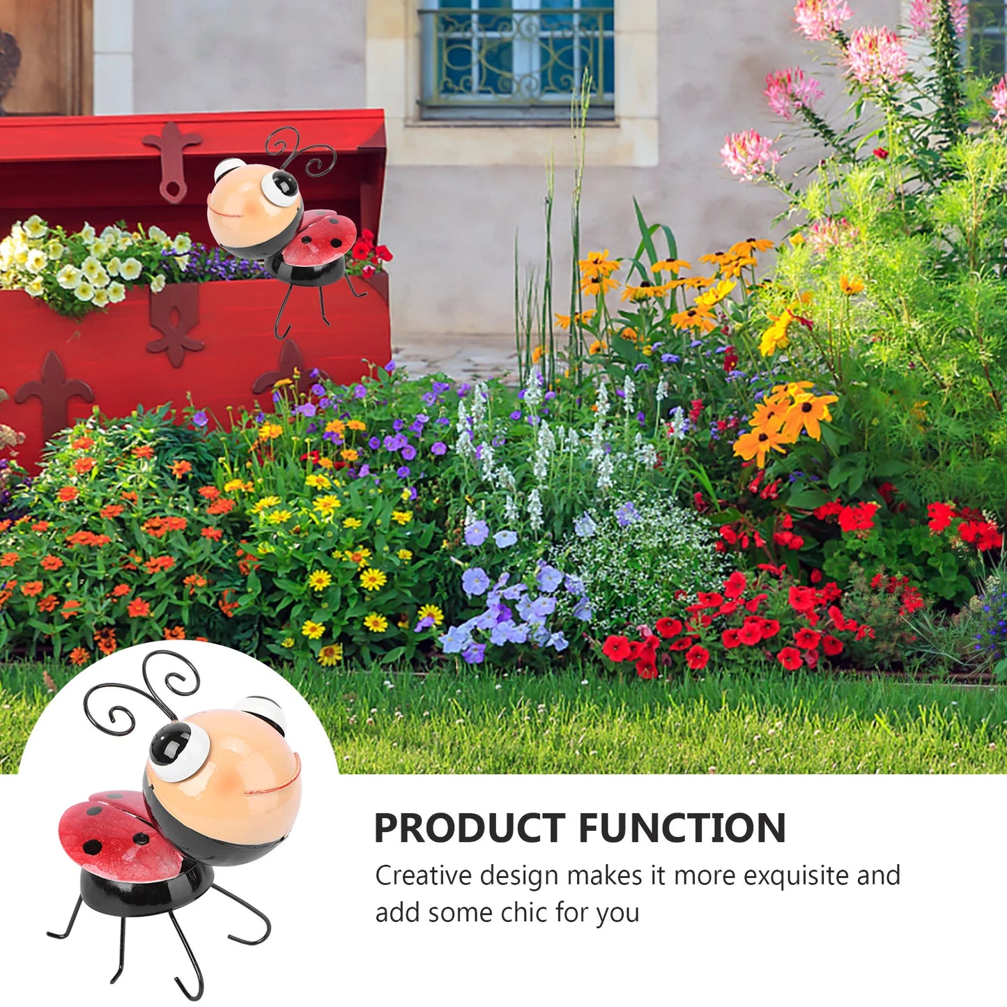 Cute Wrought Iron Ladybug Ornaments Miss Toys Fairy Garden Sculpture Yard Decor Bugs