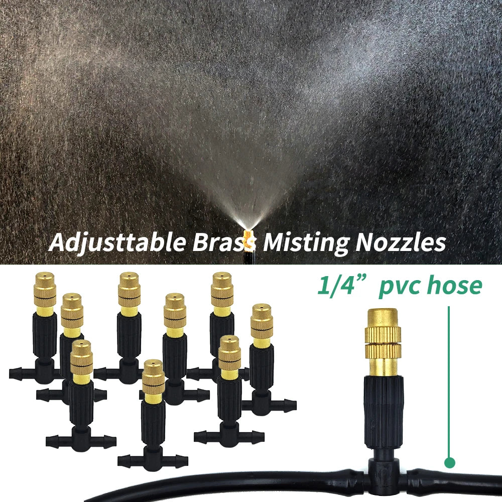 WUJIE 5M-30M Garden Irrigation Outdoor Misting Cooling System Watering 1/4'' Brass Atomizer Nozzles 4/7mm Hose Patio Greenhouse