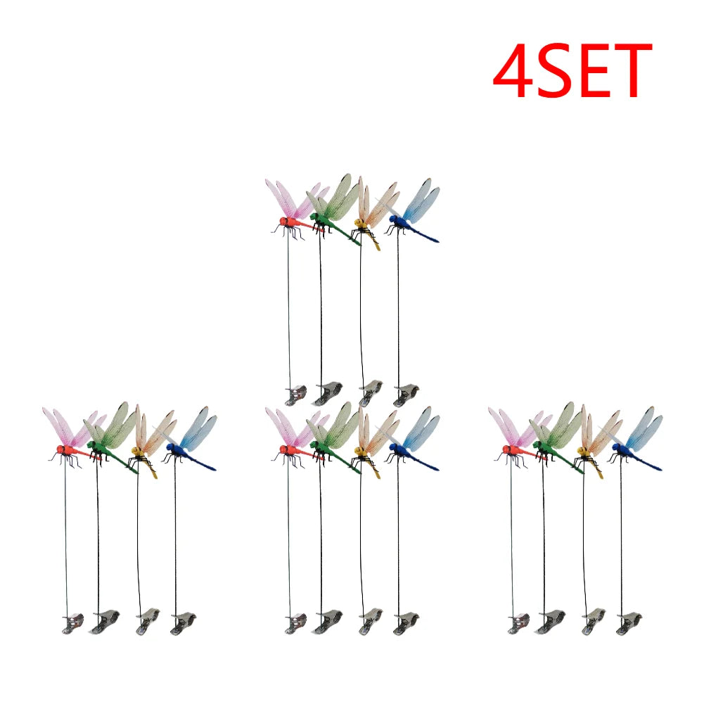 4/8/32Pcs Simulation 3D Dragonfly Clip Lifelike Outdoor Decor Realistic Bug Deterrents Fake Dragonfly Garden Decorative Clip