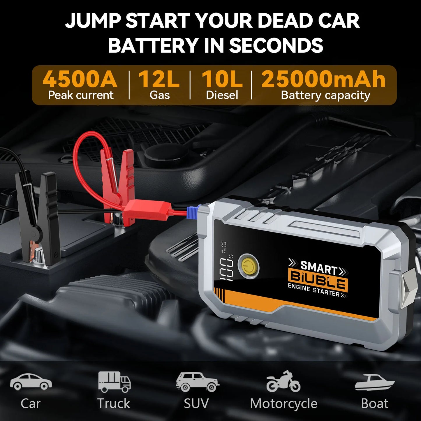 BIUBLE Jump Starter, 6000A Peak Portable 12V Car Battery Charger Jump