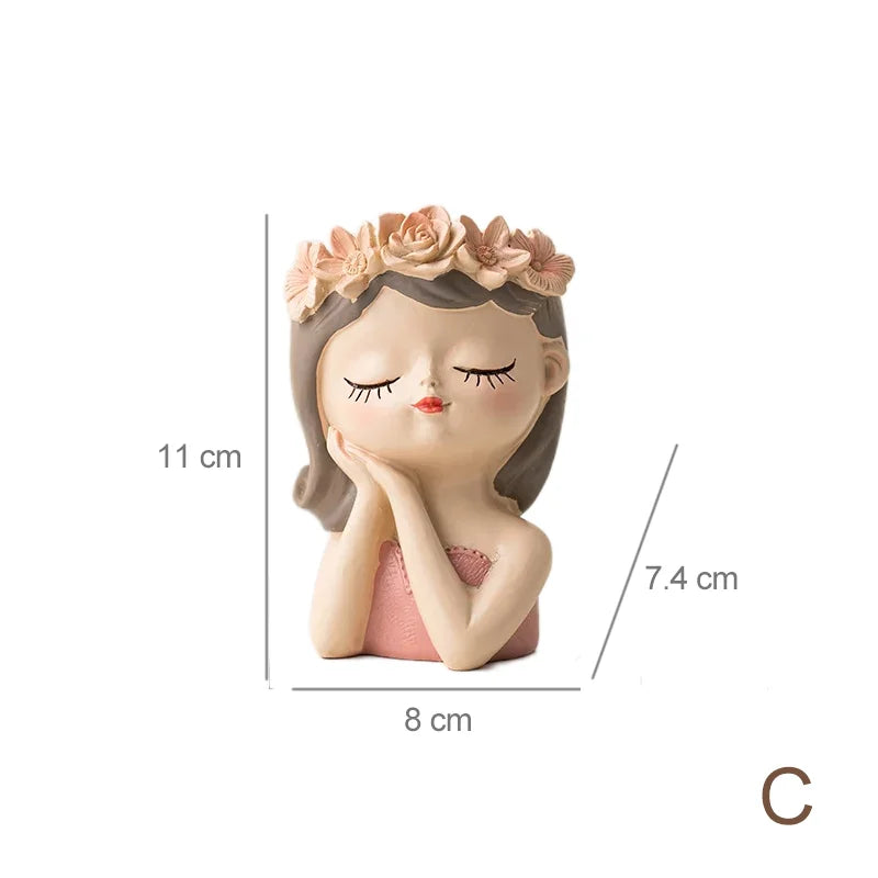 Cute Girl Flower Pot for Succulents, Decorative Planters Girls Portrait Garden Pots for Home Decor Desktop Ornament
