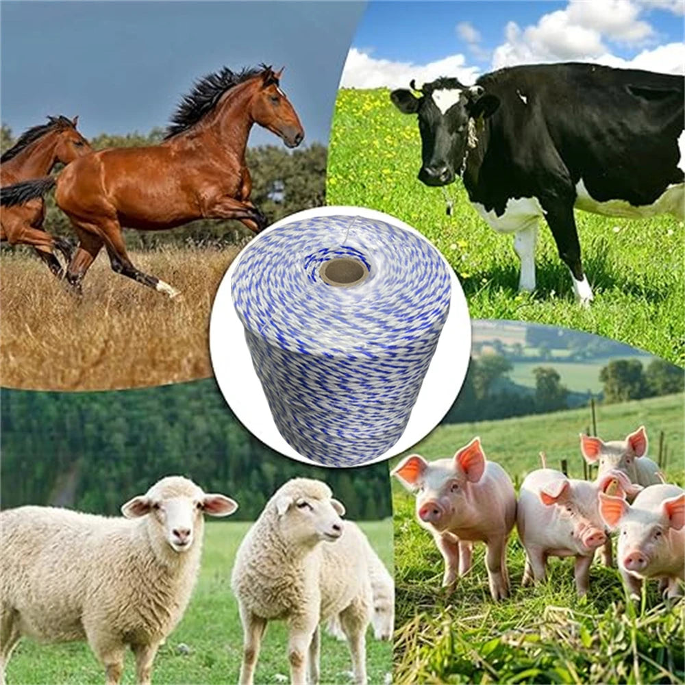200/400M Portable Electric Fence Rope Polywire with Steel for Horse Farm Animals Fencing Ultra Low Resistance Poly Wire 6 strand