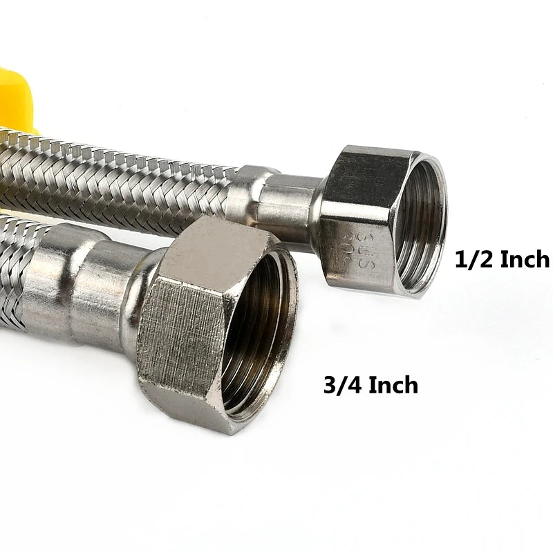1 PC 1/2, 3/4 Inch 304 Stainless Steel Braided Hose Cold Hot Water Pipe Toilet Faucet Connection Pipe Garden Water Connection