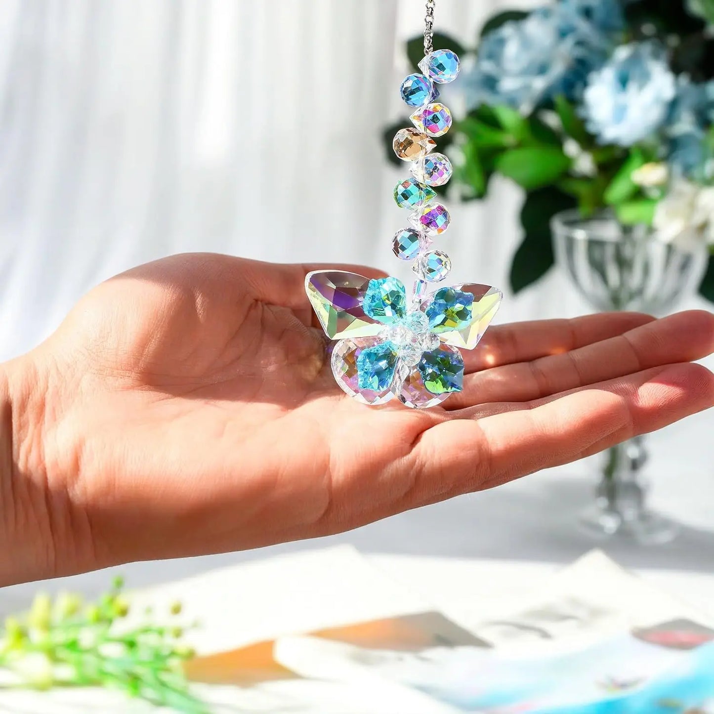 Crystal Butterfly Suncatchers for Window Hanging Ornaments, Rainbow Maker Sun Catchers Indoor Outdoor Patio Garden Decor Gifts