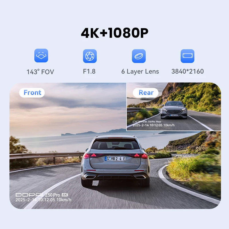 2025 New DDPAI Dash Cam Z50 Pro 4K UHD 3"IPS Display Built-in GPS ADAS