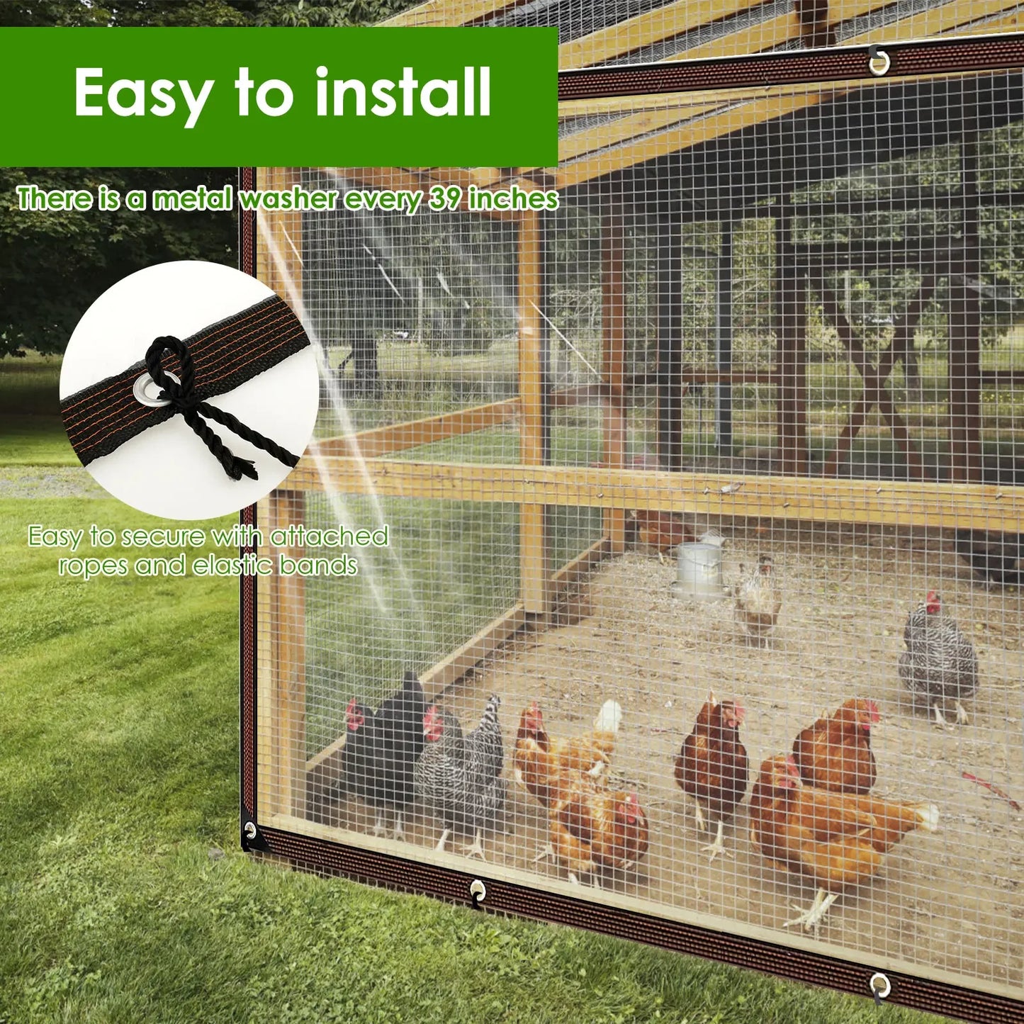 Chicken Coop Cover Transparent Tarpaulin Outdoor Garden Waterproof Run Tarp with Rope Reinforced Edges Chicken Coop Porch Canopy