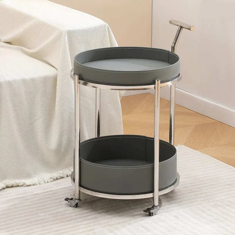 Creative Sofa Side Table with Storage, Internet Famous Coffee Table, Movable Leather and Stainless Steel Design, Modern