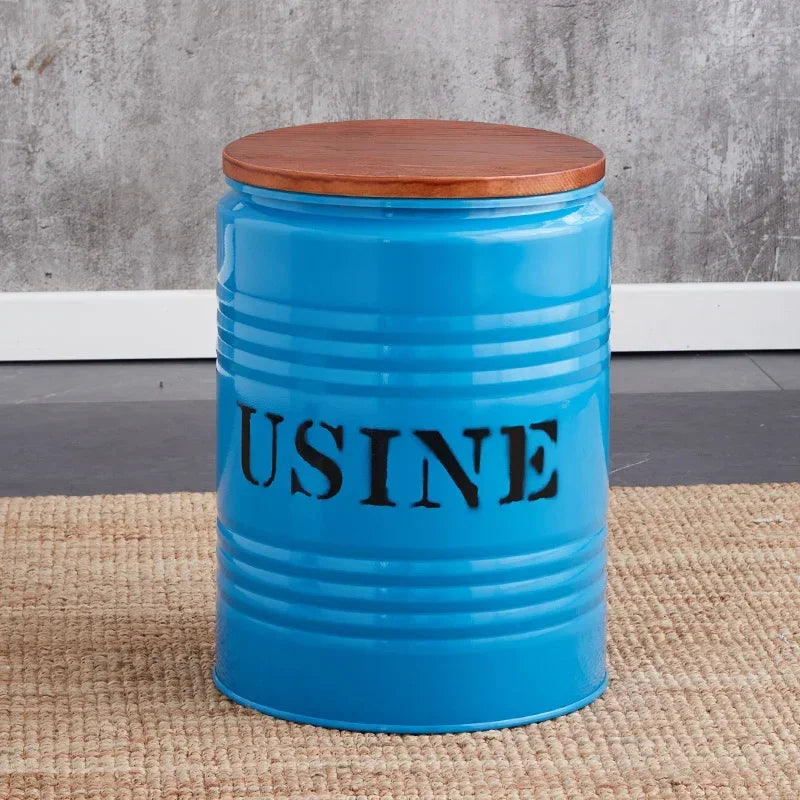 Paint Bucket Stool, Iron Art, Creative Storage Seat, Commercial Retro Low Stool, Bars, Shopping Malls Oil