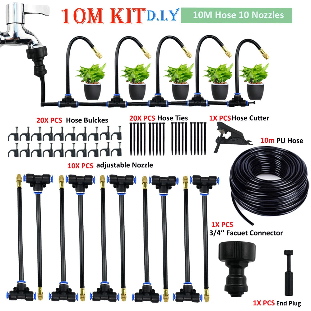 5-20M Universal Atomization Sprinkler Automatic Watering Kits 5M/10M with 20cm Rotating Copper Nozzle Balcony Rainforest Spray