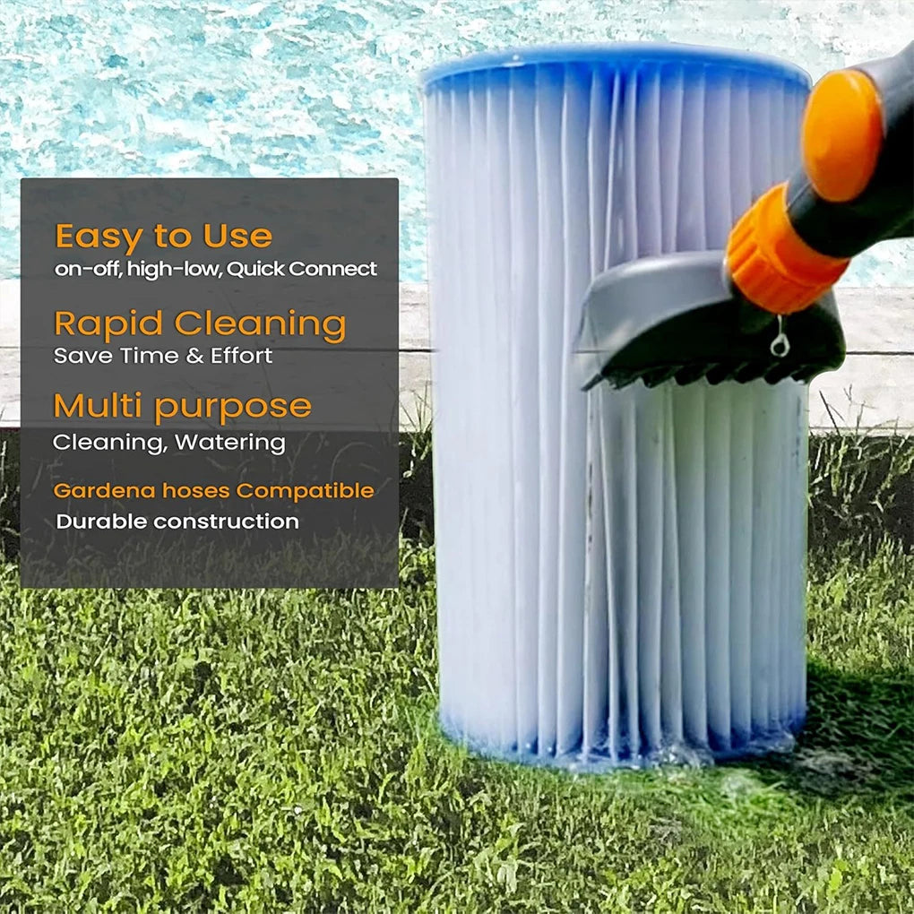 Portable Swimming Pool Cartridge Filter Cleaner with Handle One-key Start Hot Tub SPA Water Filter Cleaning Hose Attachment Tool