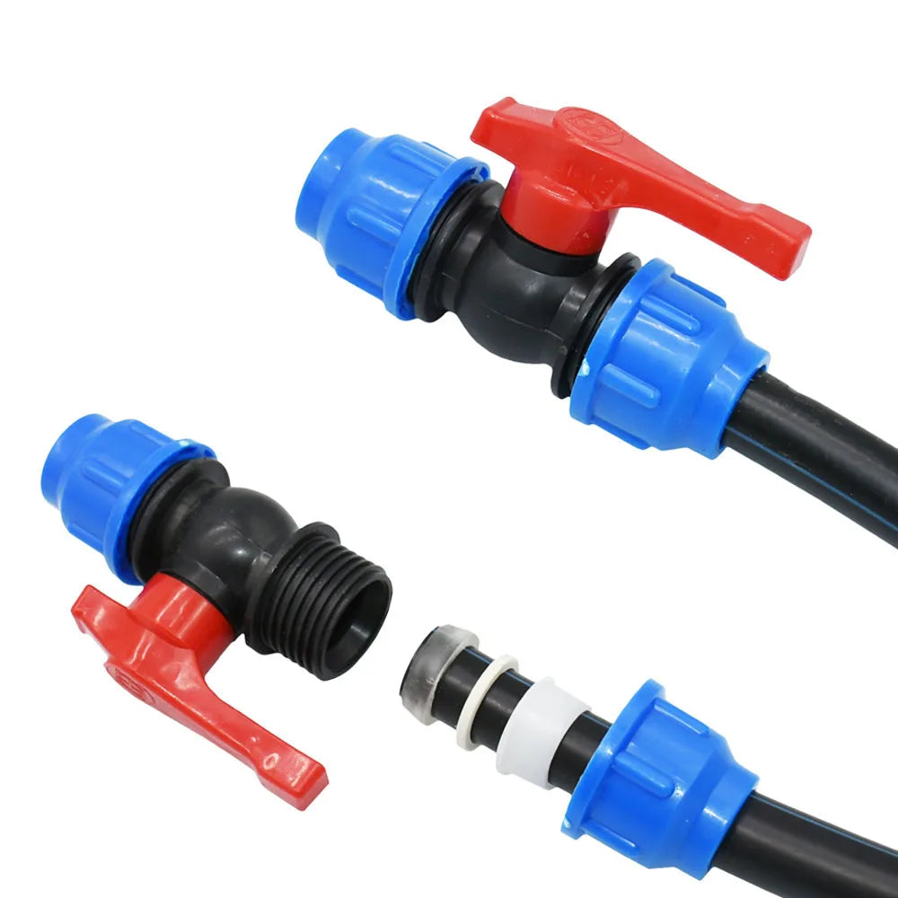 20/25/32/40/50/63mm PE Pipe Quick Connector Valve Tee Elbow Direct End plug Garden Tap Plastic Valve T-type Water Splitter