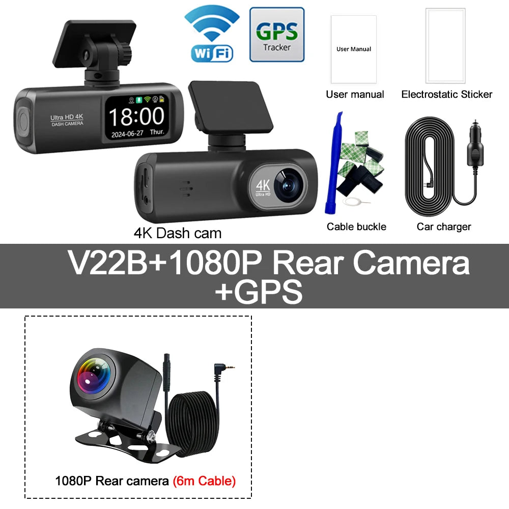 UHD 4K Dash Cam Dual Lens Driving Recorder Car DVR 1080P Rear Lens Cam