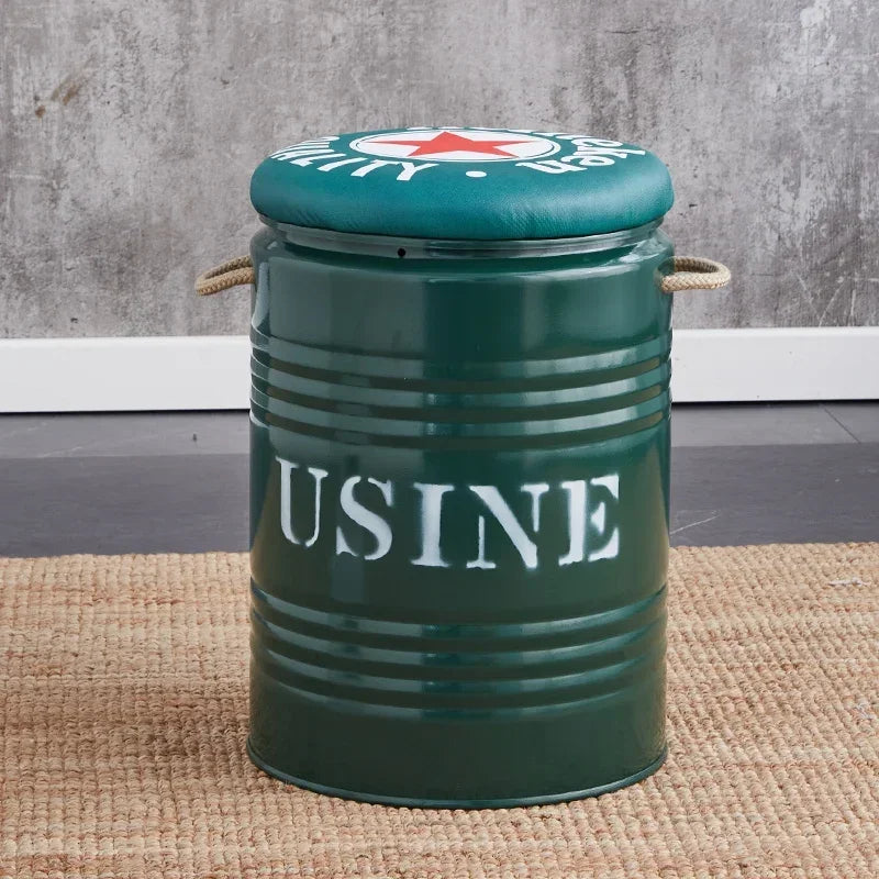Paint Bucket Stool, Iron Art, Creative Storage Seat, Commercial Retro Low Stool, Bars, Shopping Malls Oil