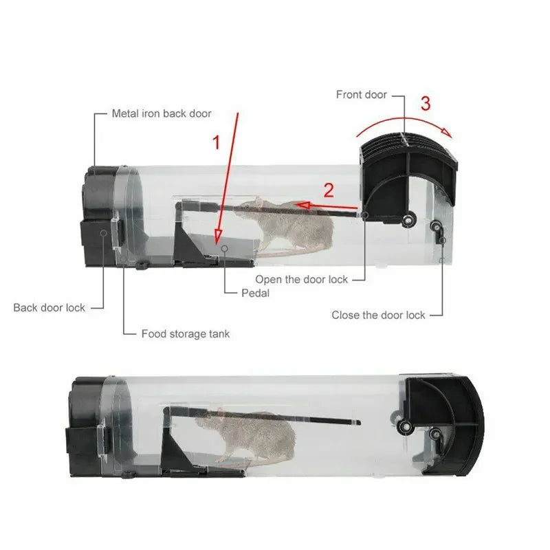 2pcs/3pcs Medium Plastic Mouse Trap Catch Mice Alive in Cage Multi Foot Pedal Reusable Indoor/Outdoor Mouse Trap