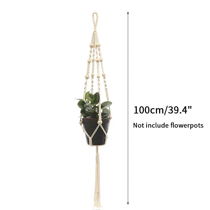 Gardening Green Plant Hanging Basket Cotton Rope Hanger Flower Pot Handmade Macrame Pot Pocket Wall Boho Courtyard Home Decor