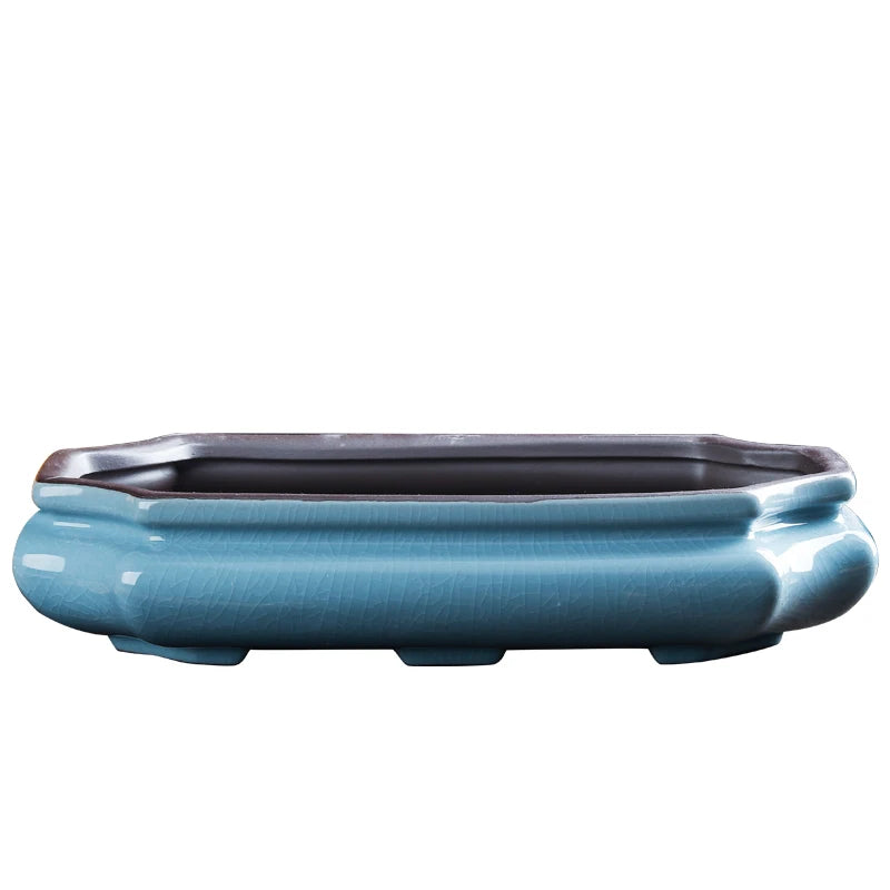 Chinese Purple Sand Ceramic Flowerpot Desktop Large-Diameter Glazed Flowerpot Classical Succulent Landscape Bonsai Flower Pot