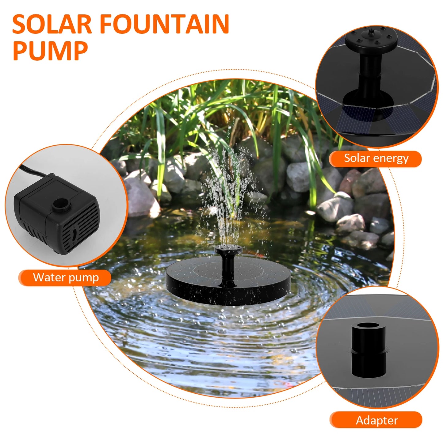 13/18cm Solar Fountain Pump Bird Bath Fountain Garden Outdoor Water Pool Pond Floating Decor With 6 Nozzles Solar Waterfall