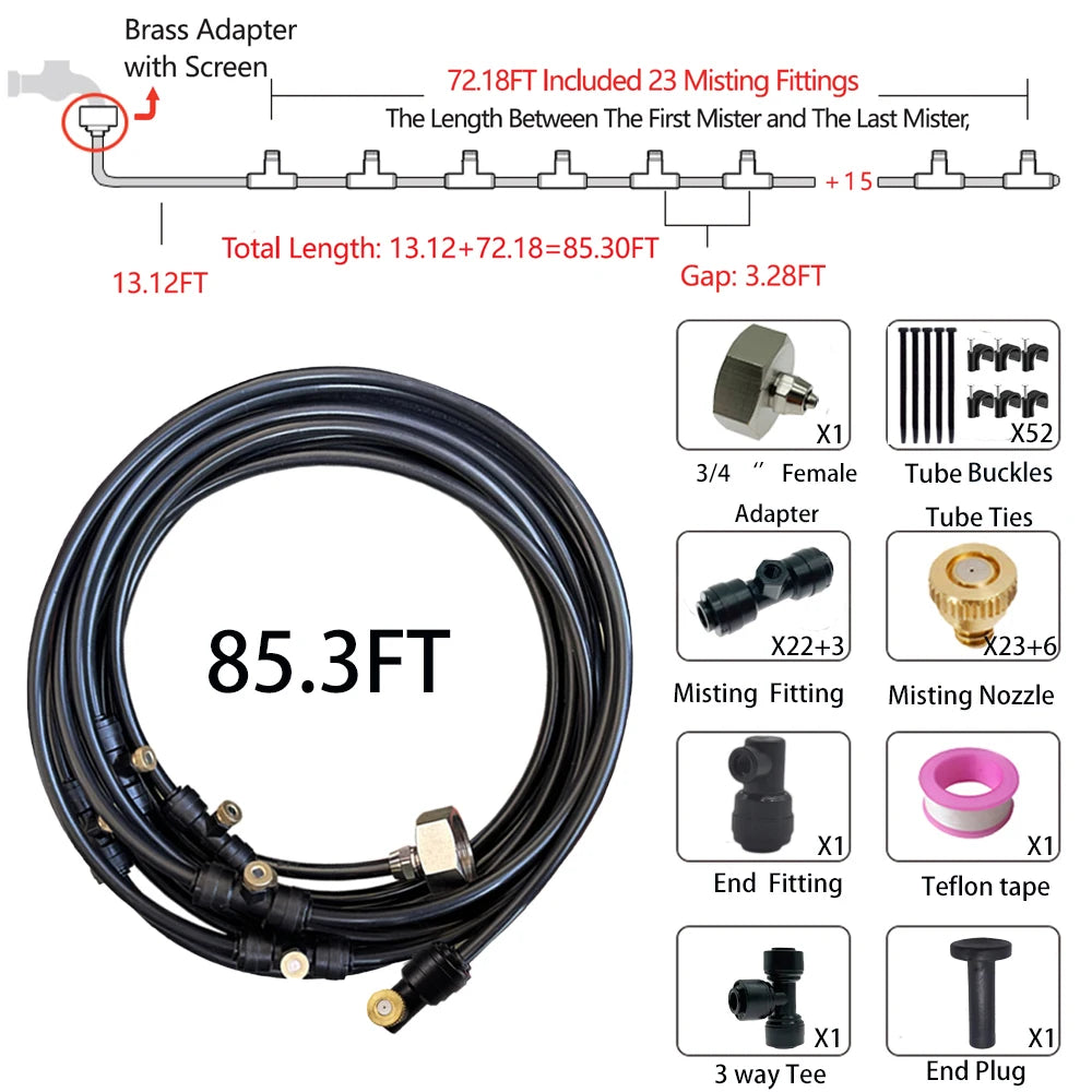 Patio Misters for Cooling Backyard Water Mister Kit for Waterpark, Garden, Greenhouse, Canopy, Porch, Umbrella Gazebo Trampoline