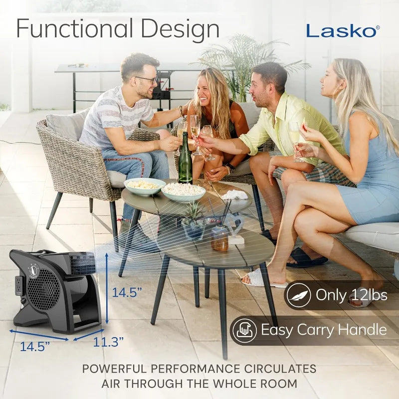 Lasko 15" High Velocity Utility Fan - 375 CFM Pivoting Blower with 3 Speeds & Outlets | AlluCanFind