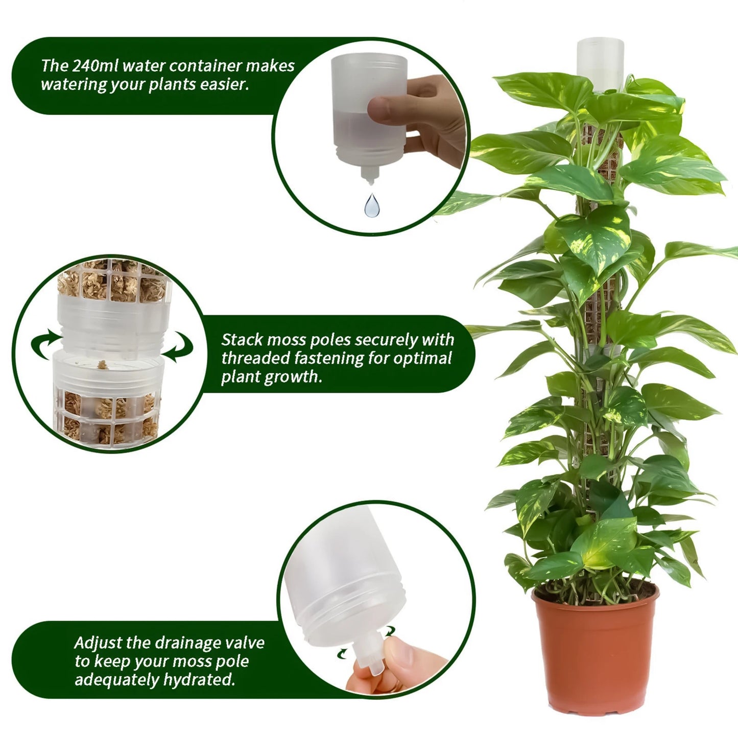 1/2/3pcs Self-watering Moss Pole Stackable Plant Stand Plant Climbing Column Growing Support Stand for Plants Garden Accessories