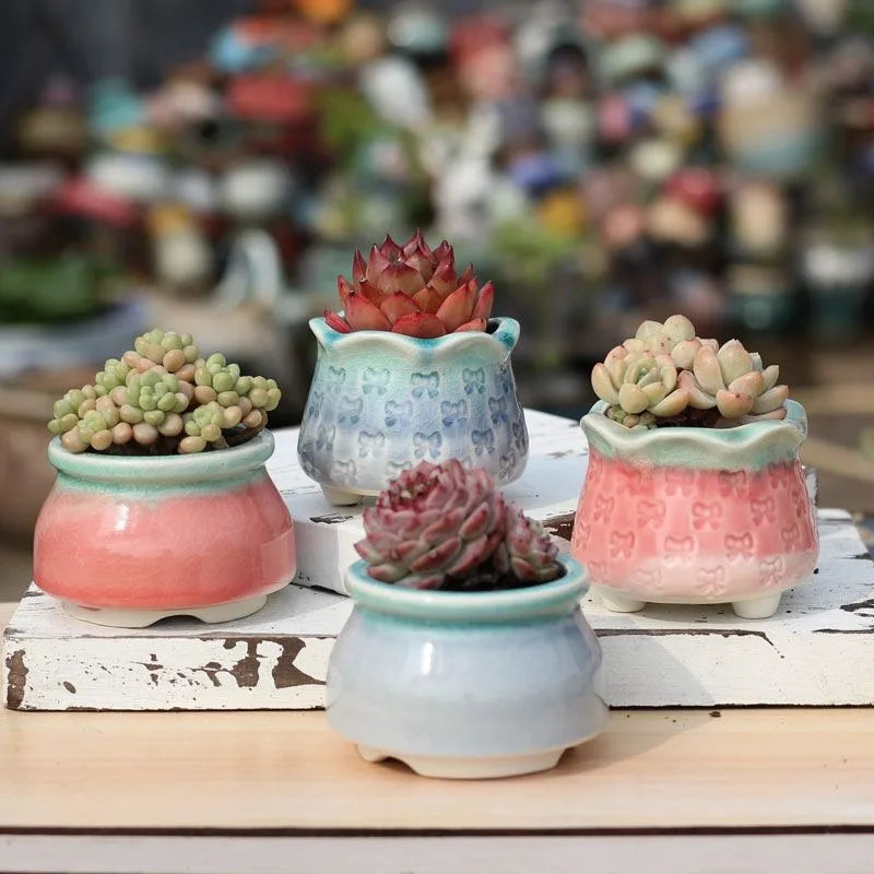 Combination Ceramic Breathable Small Flowerpot Cute Thumb Succulent Plant Flowerpot Home Mini Garden Bonsai Potted Flower Pot