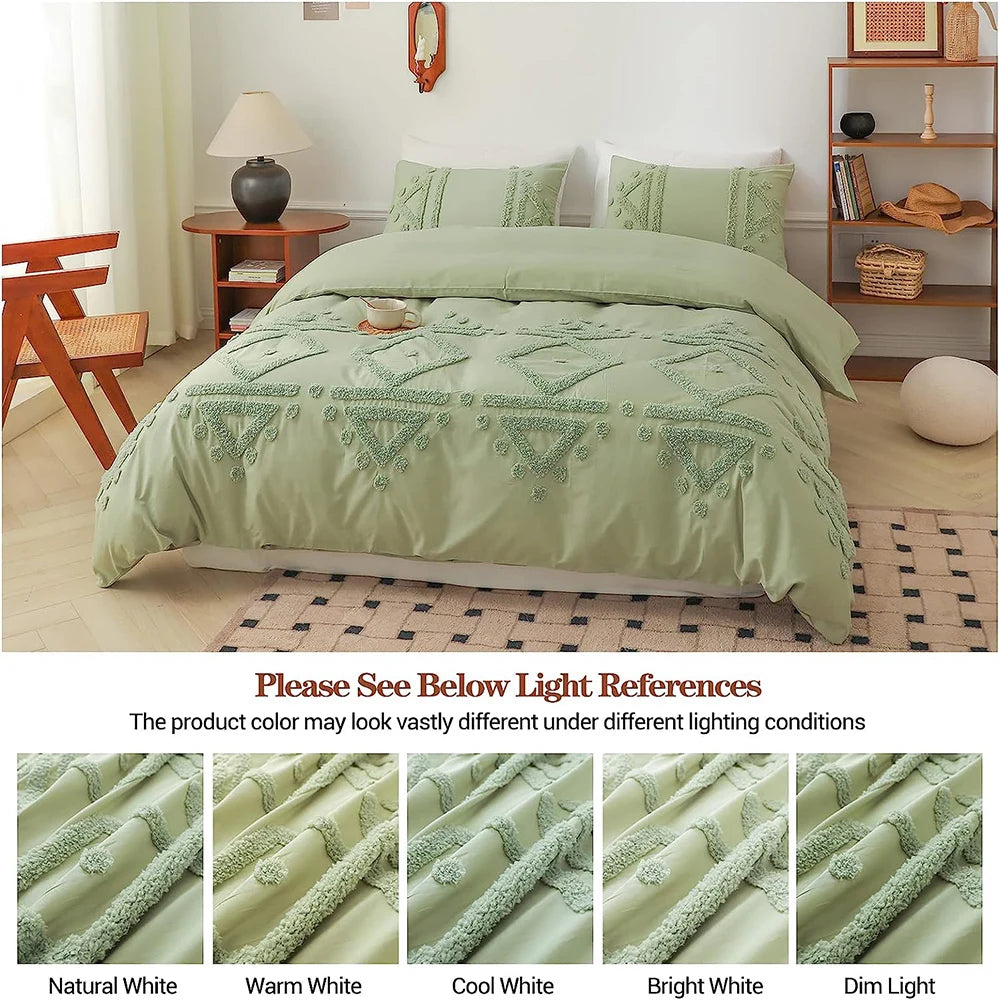 Simple&Opulence Bedding Set 3Pcs 100% Cotton Washed Comforter Boho Breathable Queen King Size Duvet Cover Bed Sheet Pillow Shams