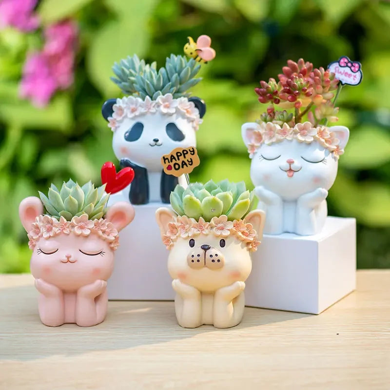 Cute Animal Planter for Succulents Air Plants Funny Flower Pots Fairy Garden Decor Figurines Pencil Holder Home Table Decoration