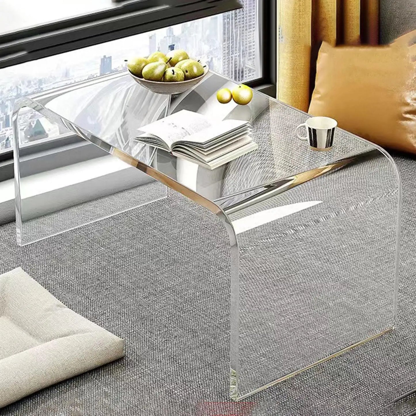 Acrylic Coffee Table Multiuse Acrylic Furniture Modern End Table Japanese Floor Table for Office Living Room Porch Family Garden