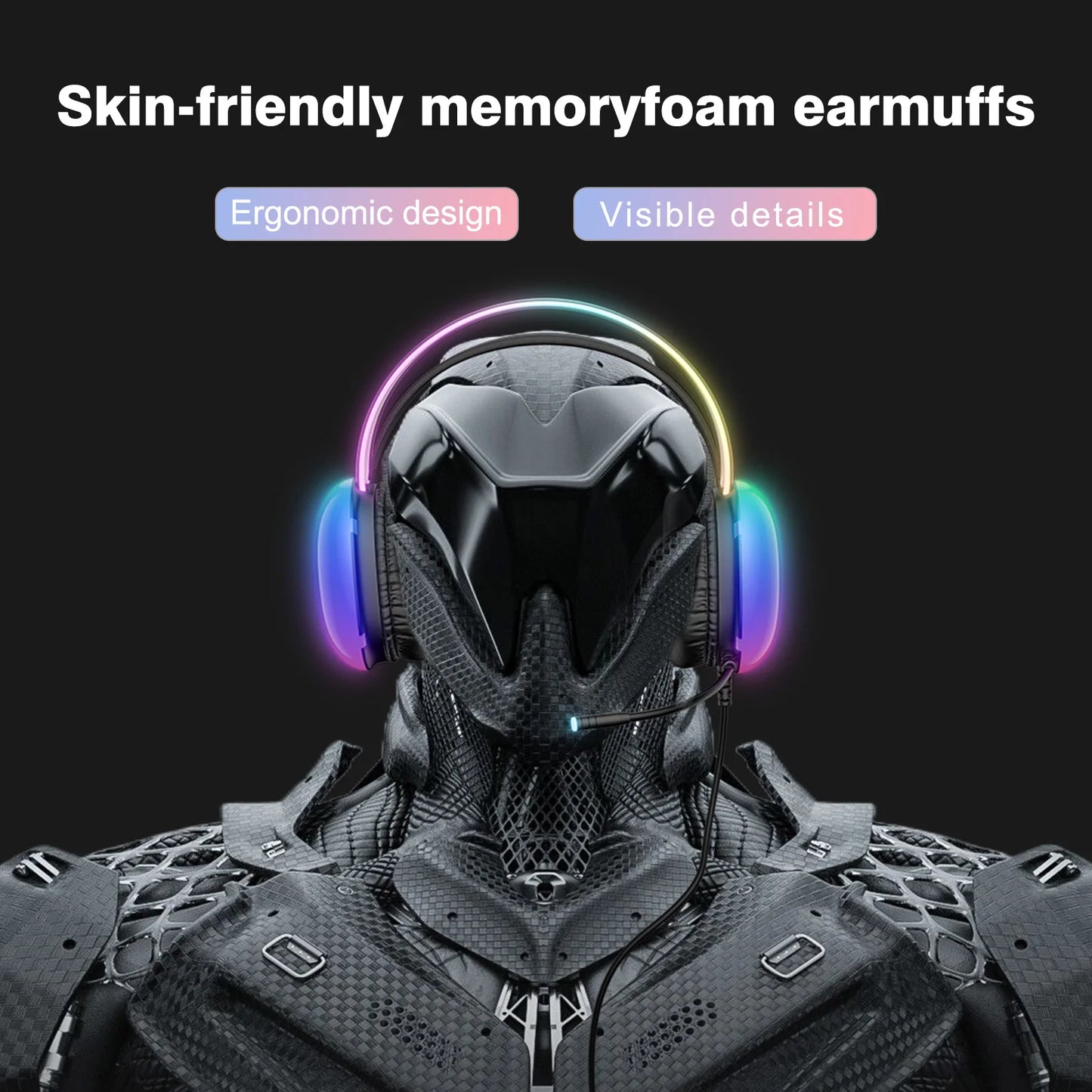 ONIKUMA Professional Gaming Headset with RGB Dynamic Lighting Wired Over-Ear Headset with Noise Canceling Microphone for PC