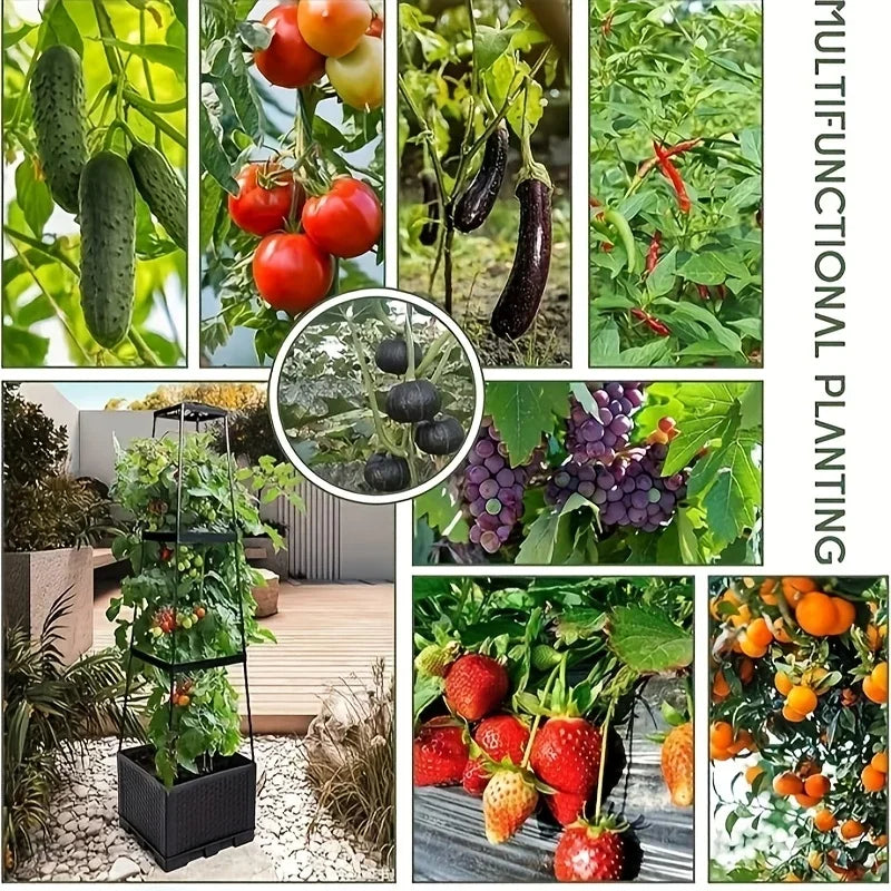 Tomato tower with self watering planting box and trellis - for climbing plants, indoor and outdoor garden support 1 set