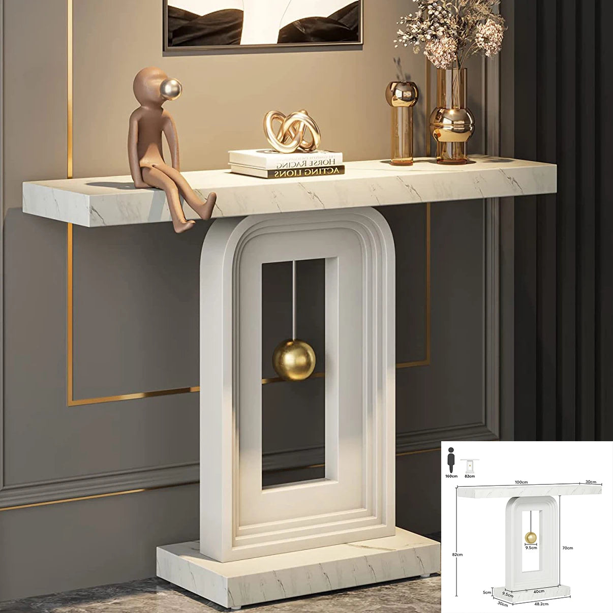 LITTLE TREE Modern Console Table with Geometric Base, Wood Entryway Table Sofa Table Narrow Long, Contemporary Accent Table